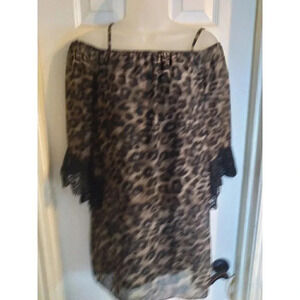 By & By Dress Leopard Print Off Shoulder Adjustable Straps Sz XS